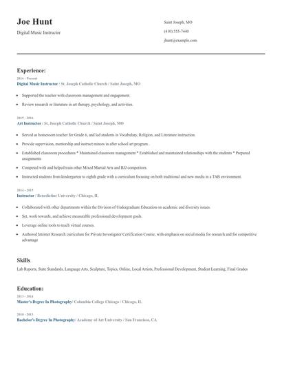 Digital Music Instructor Resume
