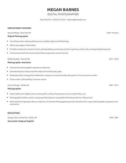 Digital Photographer Resume