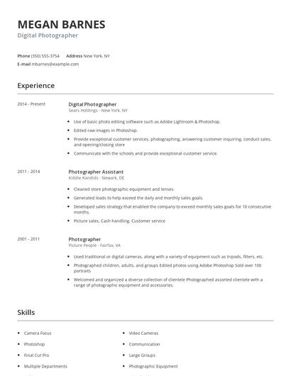 Digital Photographer Resume