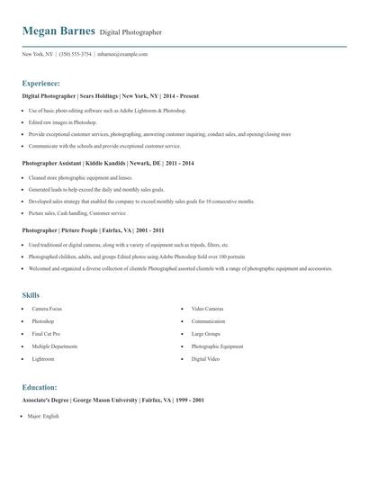 Digital Photographer Resume