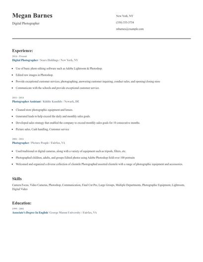 Digital Photographer Resume