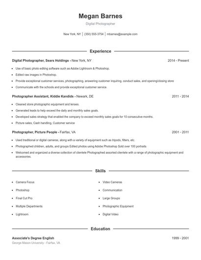 Digital Photographer Resume