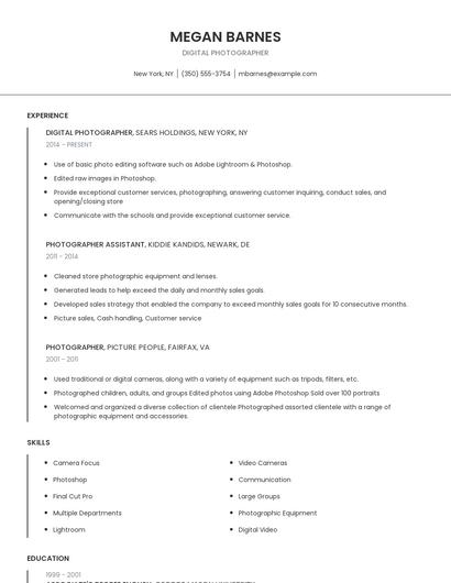Digital Photographer Resume