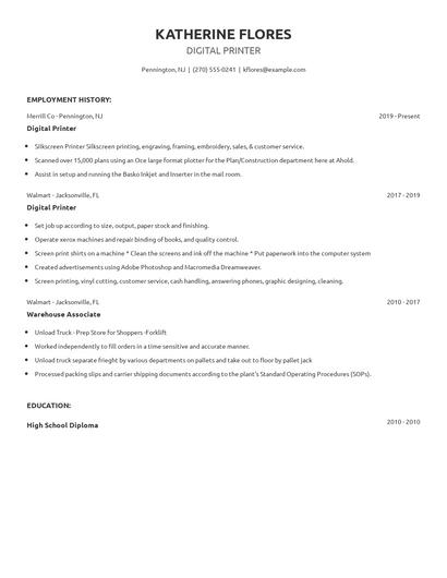 Digital Printer Resume