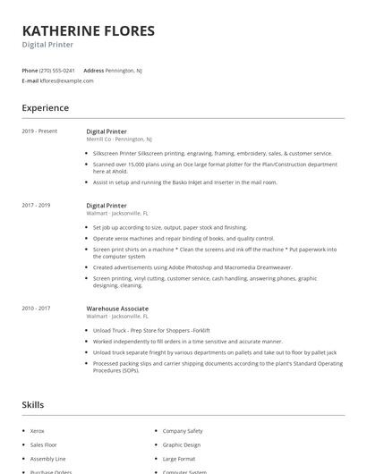 Digital Printer Resume
