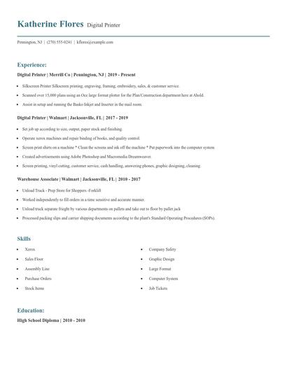 Digital Printer Resume