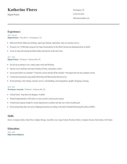Digital Printer Resume