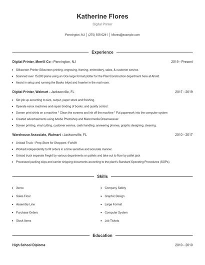 Digital Printer Resume