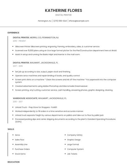 Digital Printer Resume