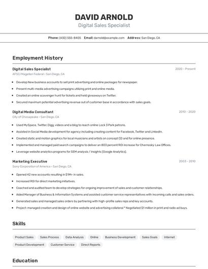 Digital Sales Specialist Resume