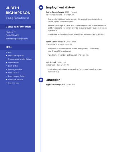 Dining Room Server Resume