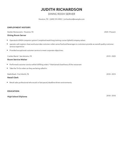 Dining Room Server Resume