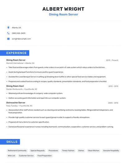 Dining Room Server Resume