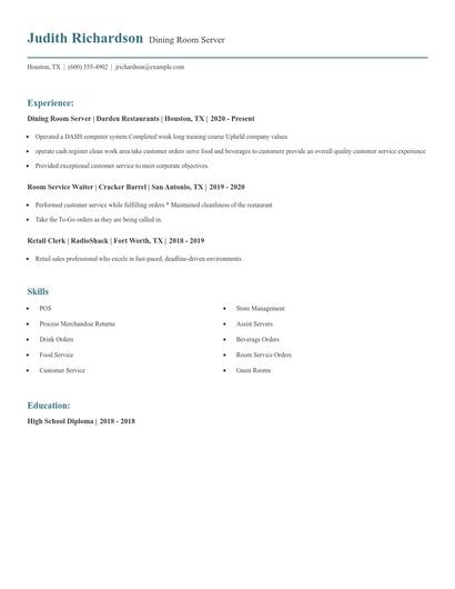 Dining Room Server Resume