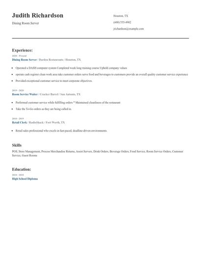 Dining Room Server Resume