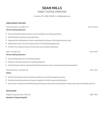 Direct Casting Operator Resume