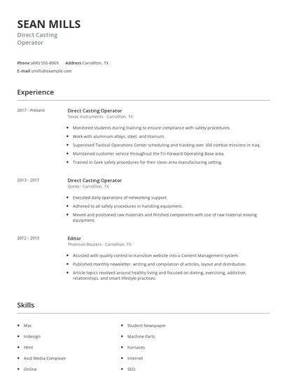 Direct Casting Operator Resume