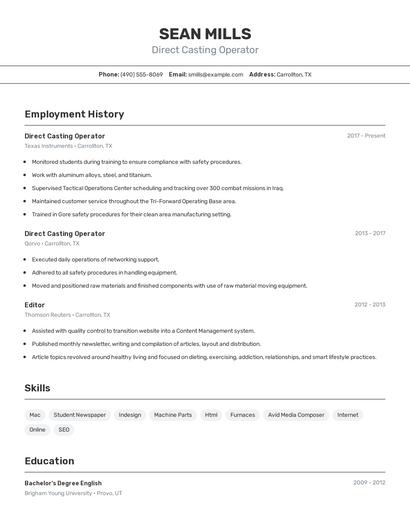 Direct Casting Operator Resume