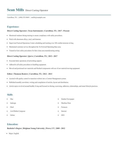 Direct Casting Operator Resume
