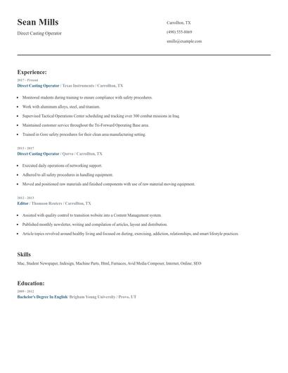Direct Casting Operator Resume