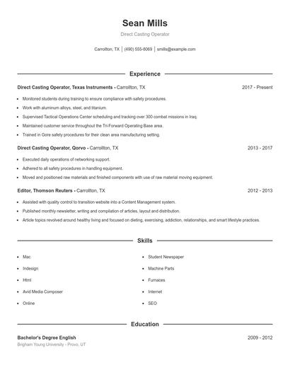 Direct Casting Operator Resume