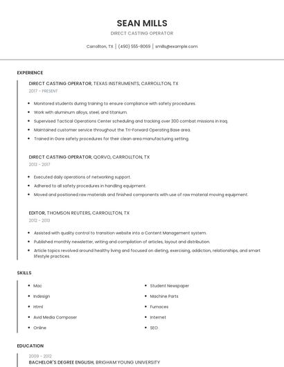 Direct Casting Operator Resume