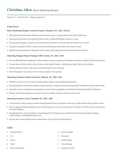 Direct Marketing Manager Resume
