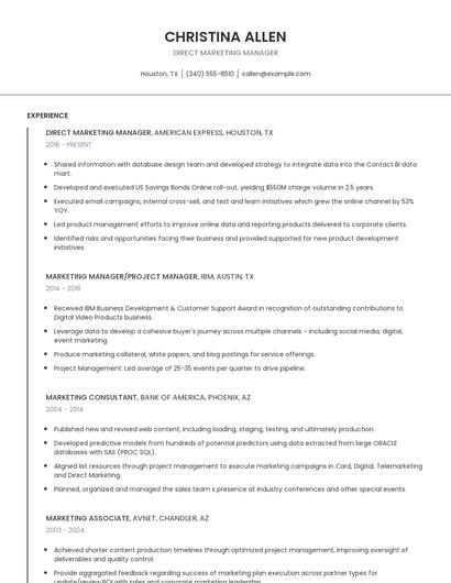 Direct Marketing Manager Resume