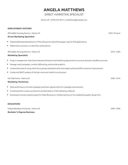 Direct Marketing Specialist Resume