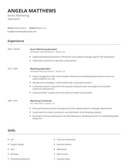Direct Marketing Specialist Resume