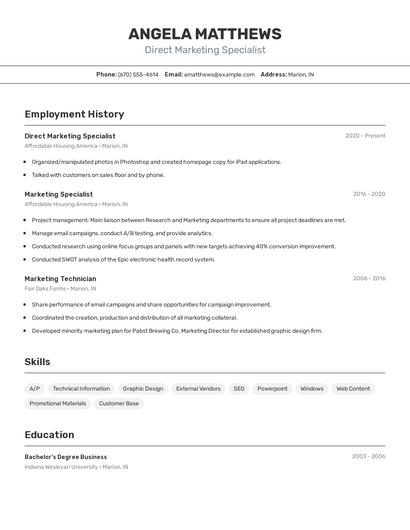 Direct Marketing Specialist Resume