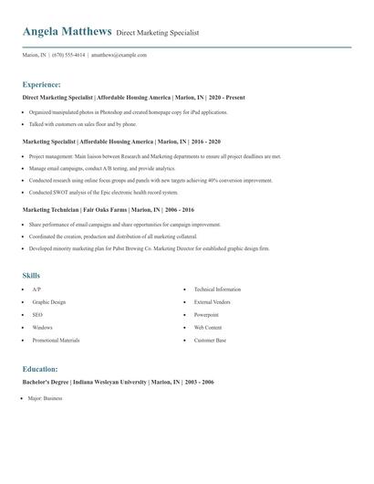 Direct Marketing Specialist Resume