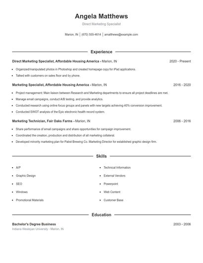 Direct Marketing Specialist Resume