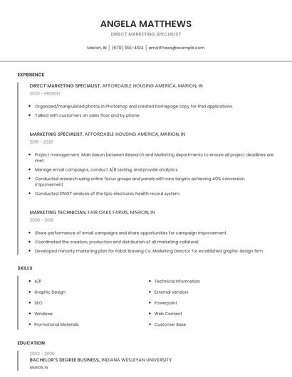Direct Marketing Specialist Resume