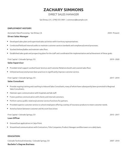 Direct Sales Manager Resume