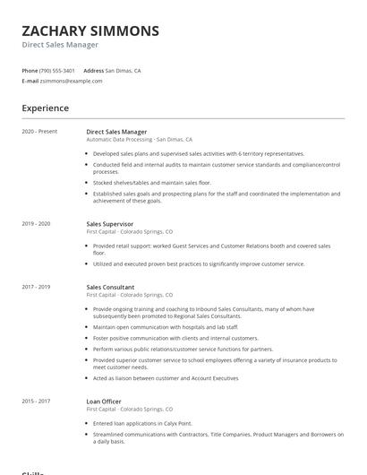 Direct Sales Manager Resume
