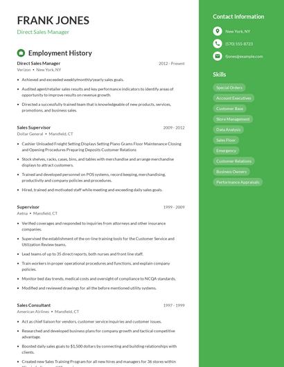Direct Sales Manager Resume