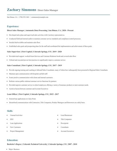 Direct Sales Manager Resume