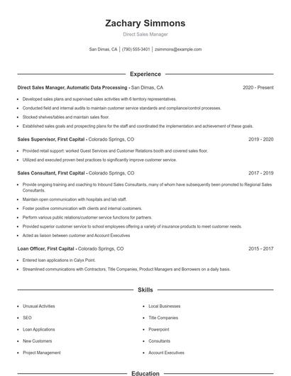 Direct Sales Manager Resume