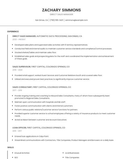 Direct Sales Manager Resume