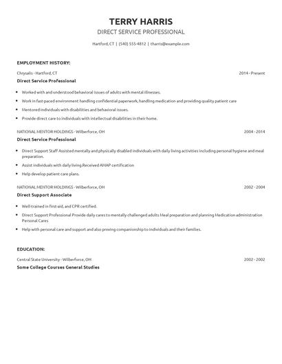 Direct Service Professional Resume