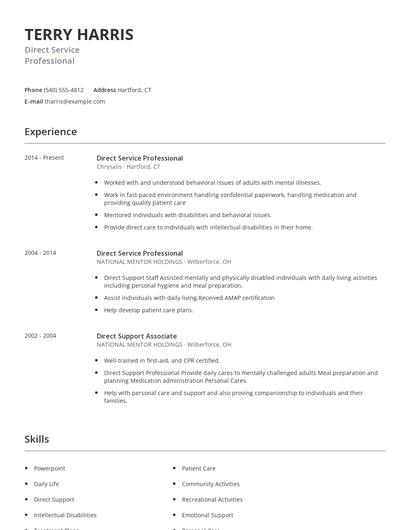 Direct Service Professional Resume