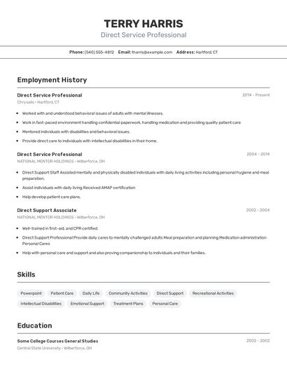 Direct Service Professional Resume