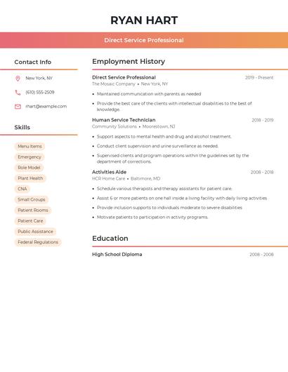 Direct Service Professional Resume
