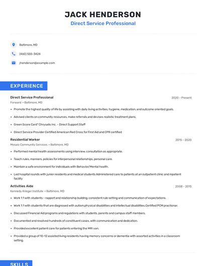 Direct Service Professional Resume