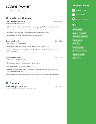 Direct Service Professional Resume