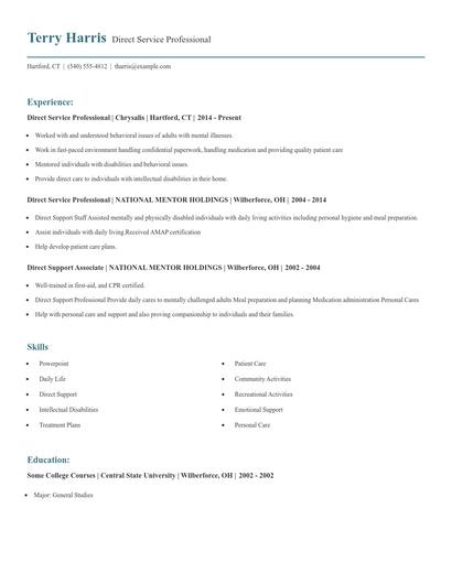 Direct Service Professional Resume
