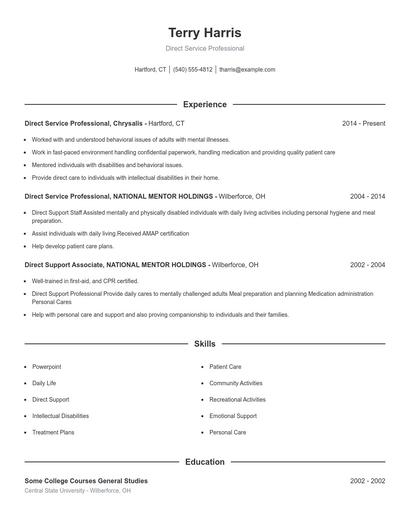 Direct Service Professional Resume