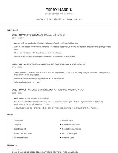 Direct Service Professional Resume