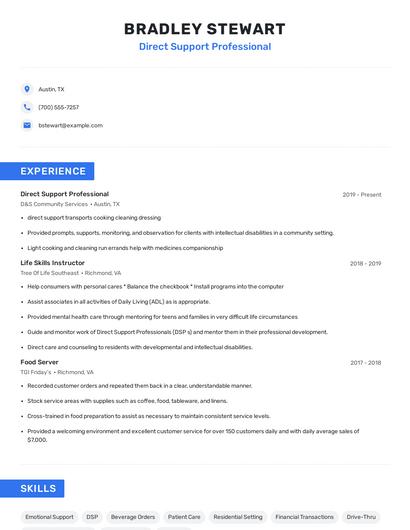 Direct Support Professional Resume